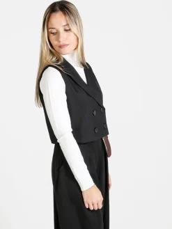 Solada Gilet donna crop a doppiopetto - nero