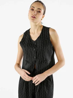Solada Gilet donna elegante con micro borchie - nero