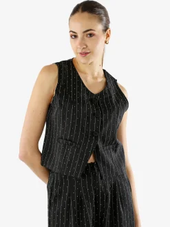 Solada Gilet donna elegante con micro borchie - nero