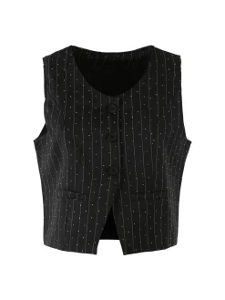 Solada Gilet donna elegante con micro borchie - nero