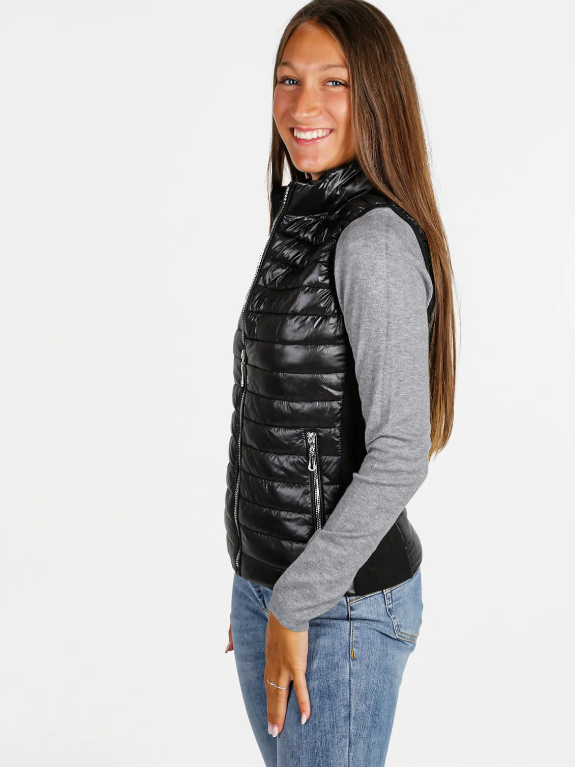 Solada Gilet donna imbottito con chiusura zip - nero