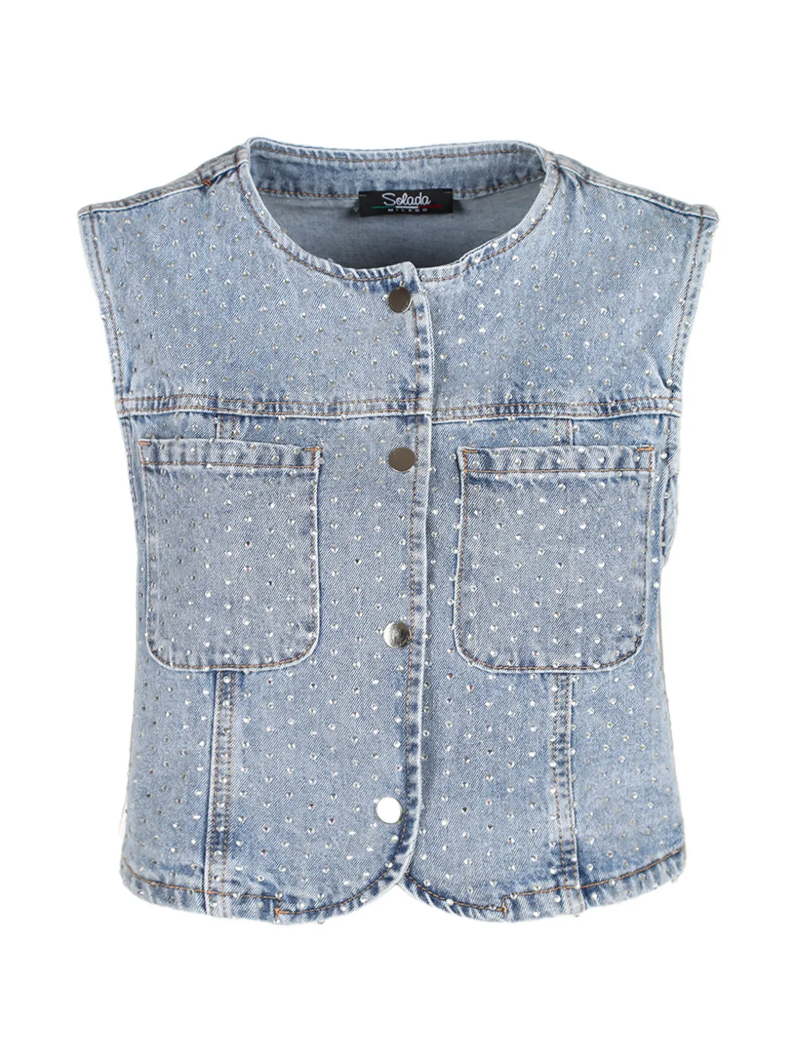Solada Gilet donna in jeans con strass