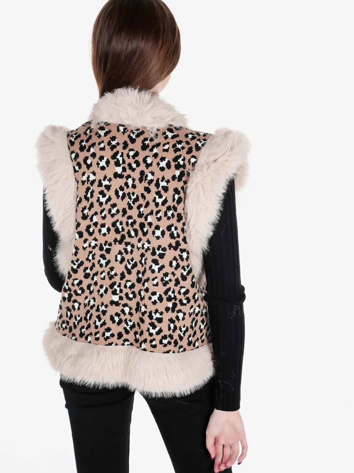 Solada Gilet donna in maglia con bordi in ecopelliccia