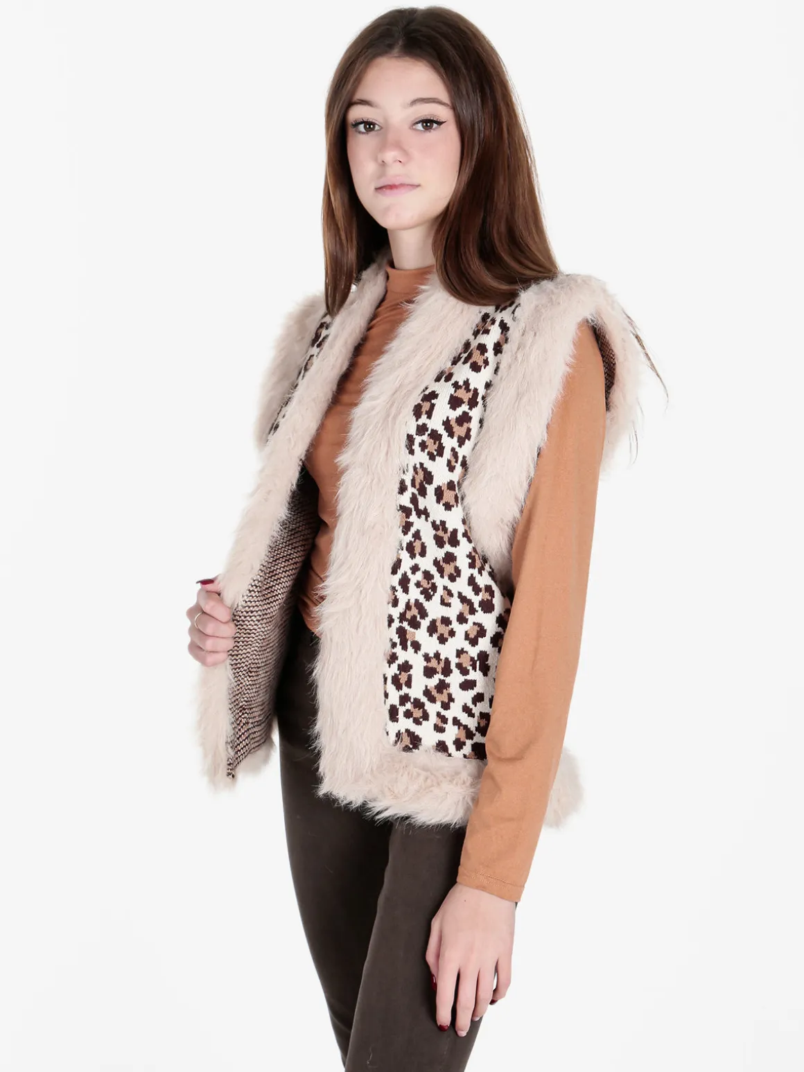 Solada Gilet donna in maglia con bordi in ecopelliccia