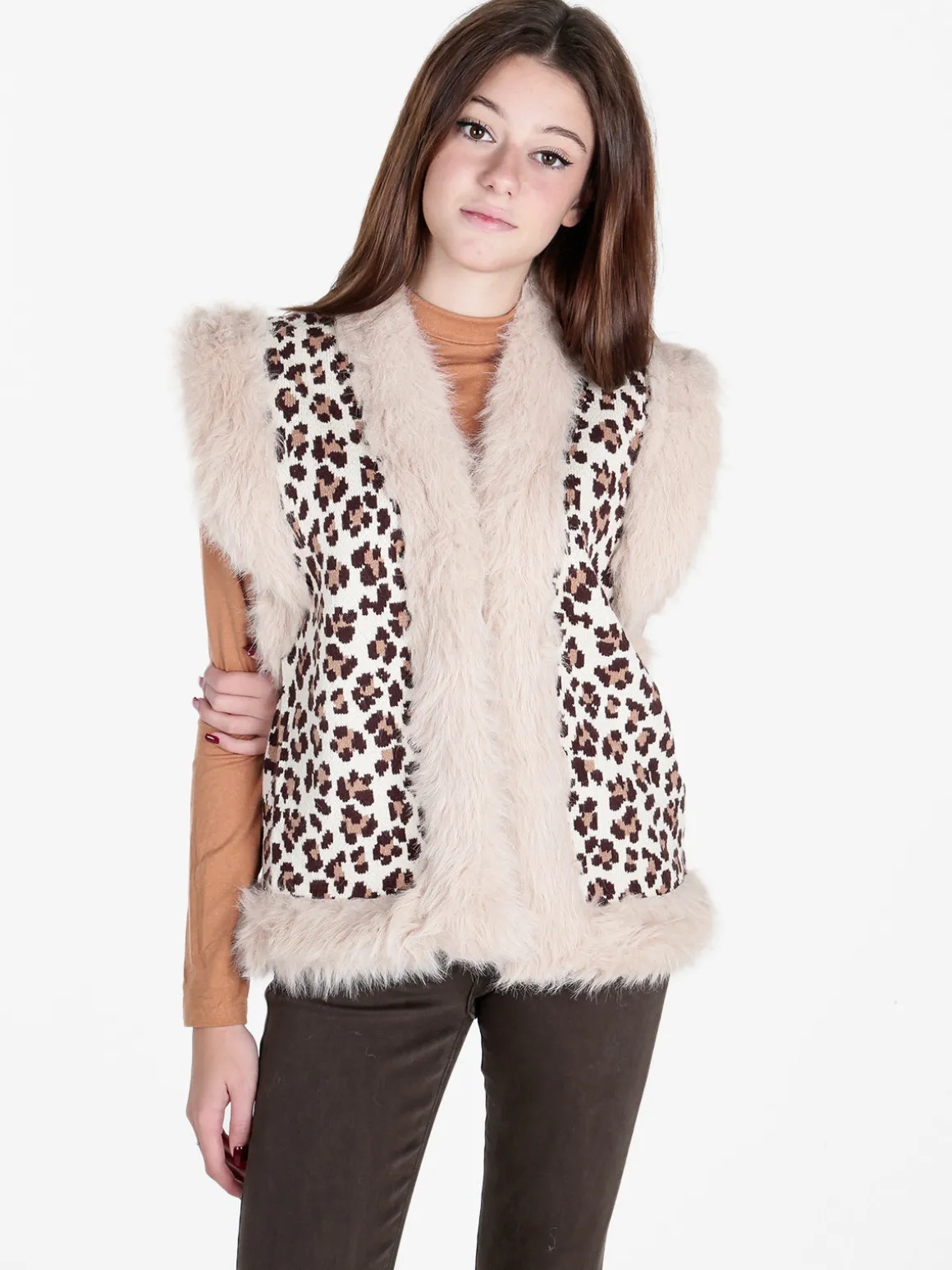 Solada Gilet donna in maglia con bordi in ecopelliccia