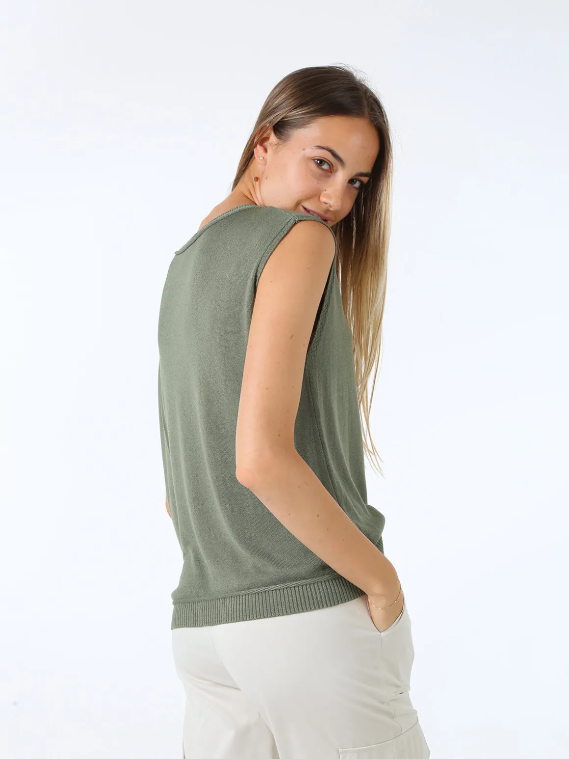 Solada Gilet donna in maglia fine - verde