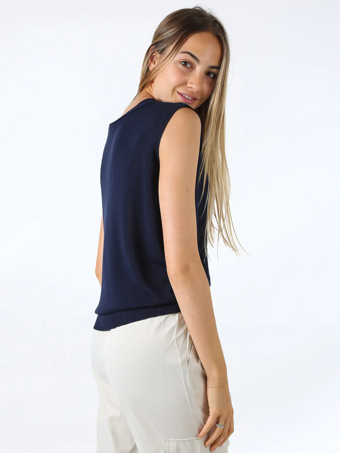 Solada Gilet donna in maglia fine - blu scuro