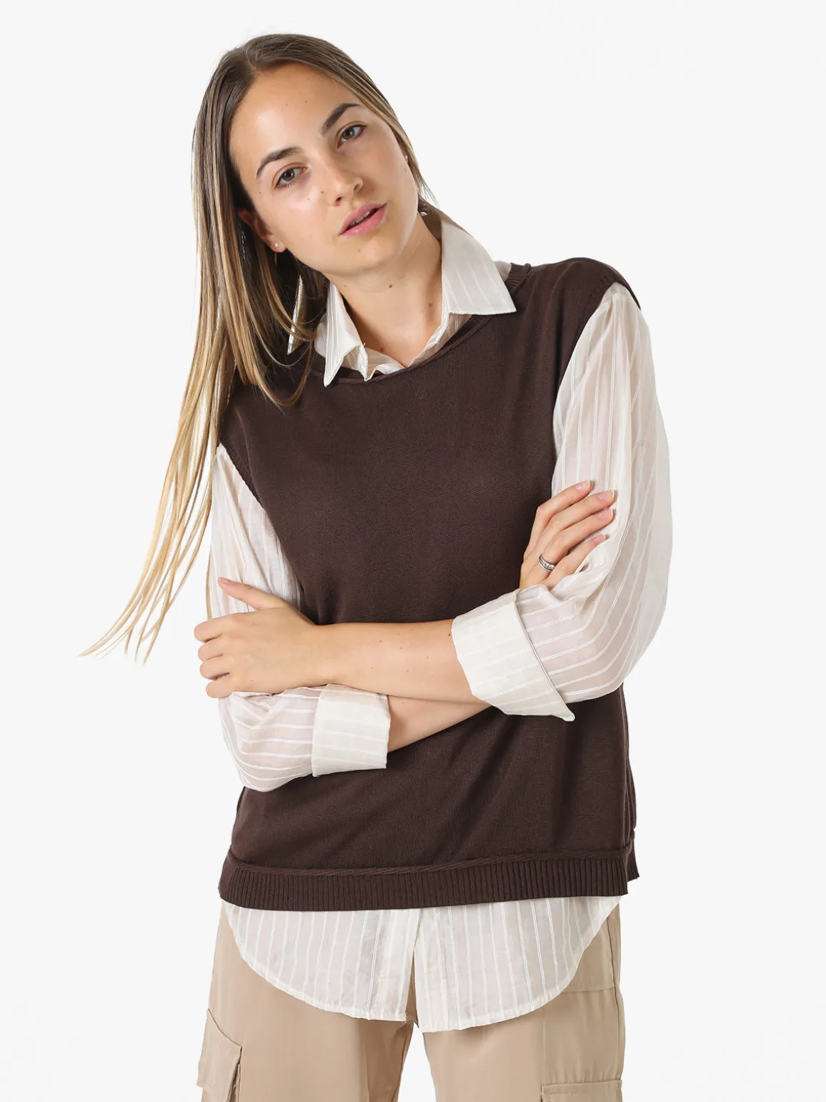 Solada Gilet donna in maglia fine - moro