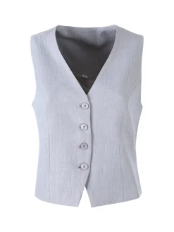 Solada Gilet donna in misto lino e viscosa con bottoni - grigio
