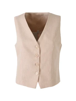 Solada Gilet donna in misto lino e viscosa con bottoni - khaki