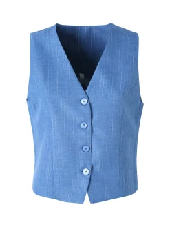 Solada Gilet donna in misto lino e viscosa con bottoni - blu
