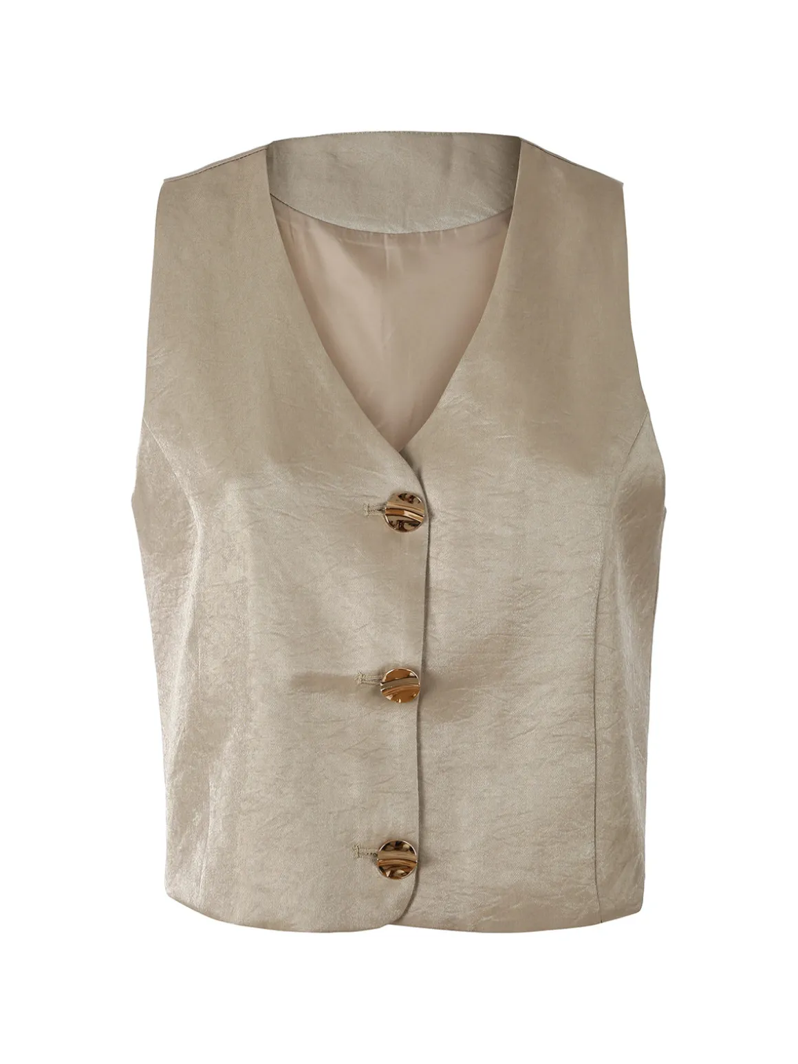 Solada Gilet donna in tessuto cangiante con bottoni dorati - khaki