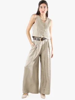 Solada Gilet donna in tessuto cangiante con bottoni dorati - khaki