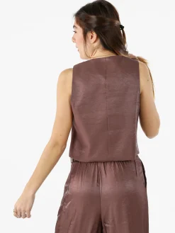 Solada Gilet donna in tessuto cangiante con bottoni dorati - moro