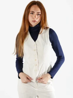 Solada Gilet donna in velluto a coste - panna