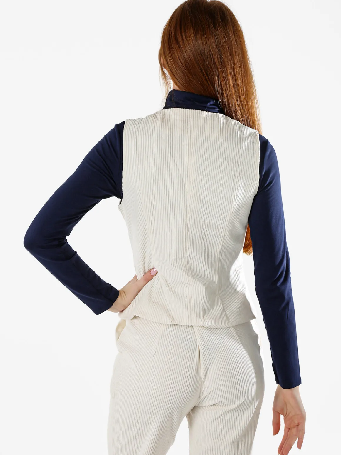 Solada Gilet donna in velluto a coste - panna