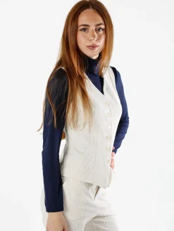 Solada Gilet donna in velluto a coste - panna