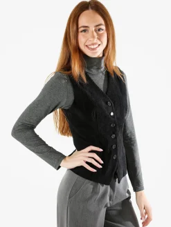 Solada Gilet donna in velluto a coste - nero