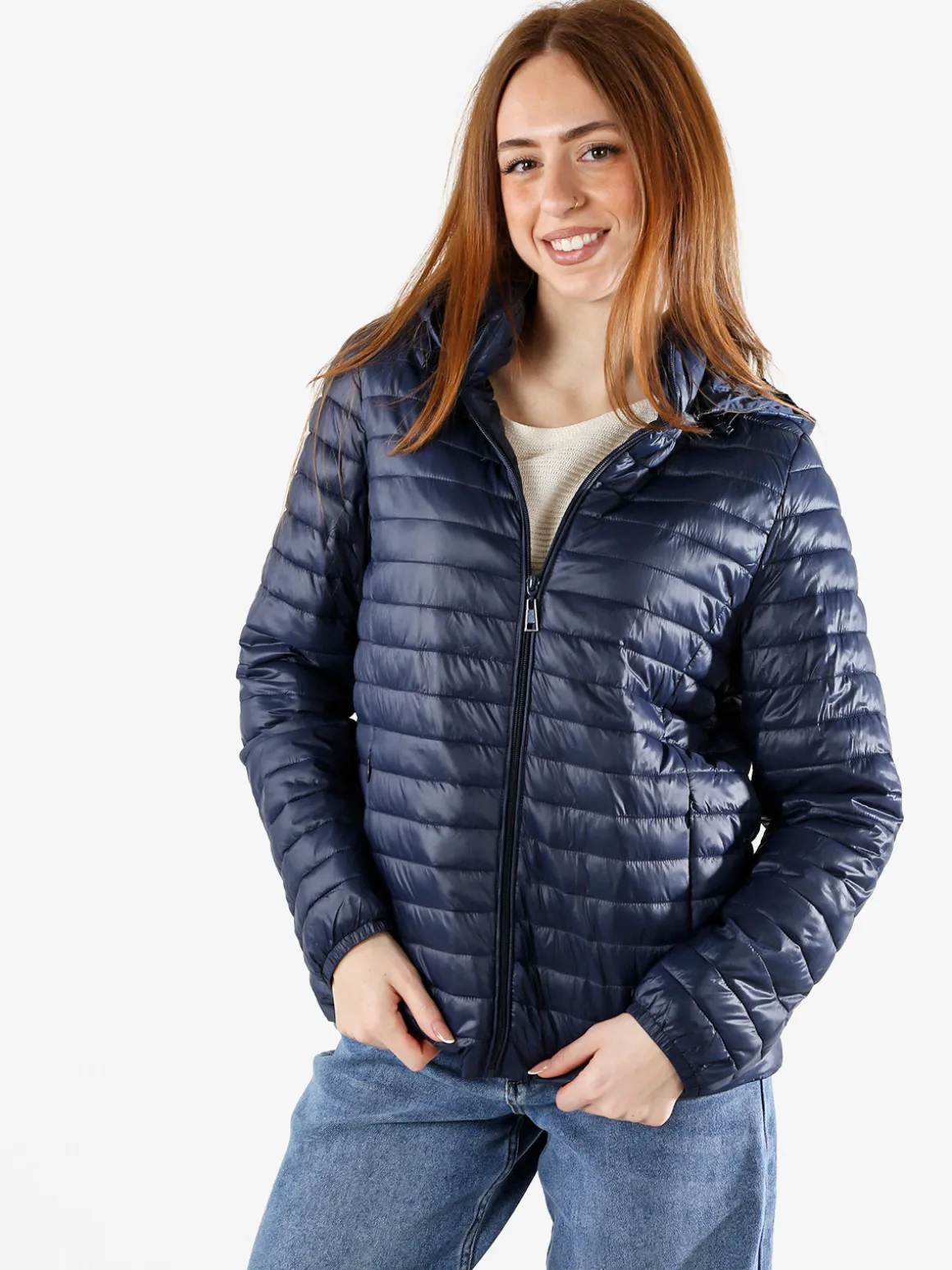 Solada Giubbino donna 100 grammi con cappuccio e zip taglie grandi - blu scuro