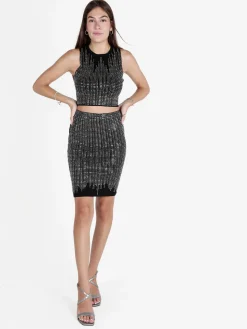 Solada Gonna a vita alta in maglia con strass