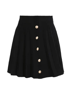 Solada Gonna donna plissettata in maglia con bottoni dorati - nero