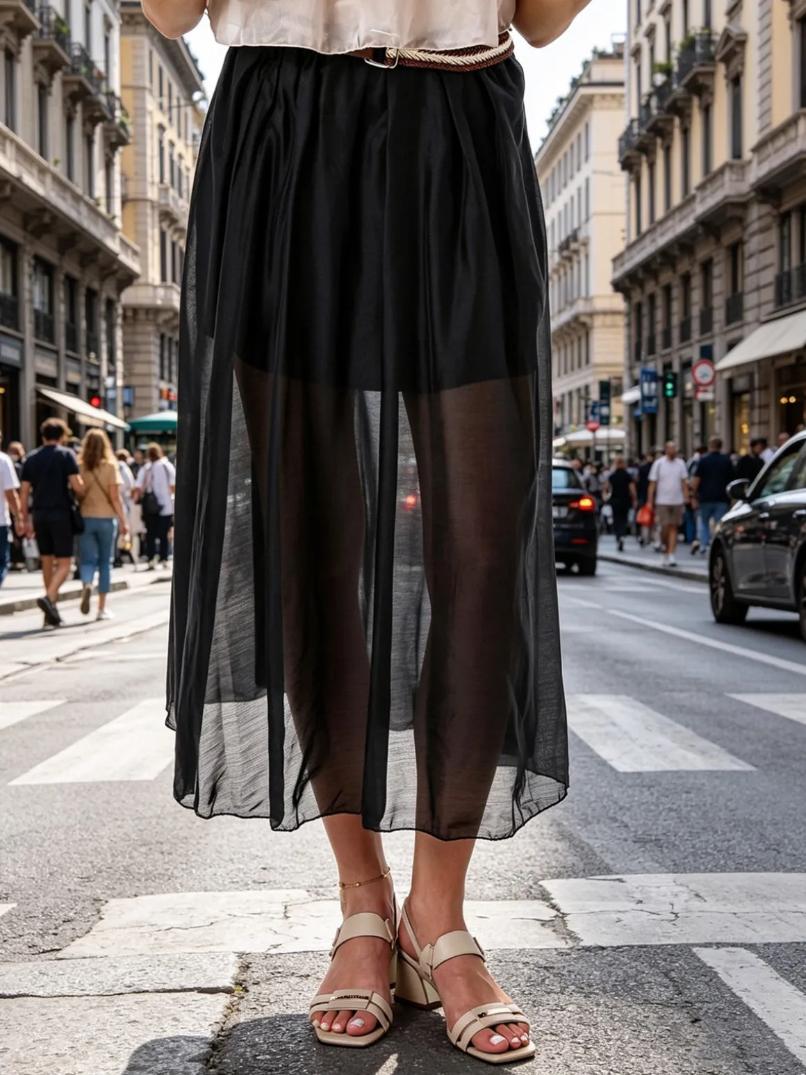 Solada Gonna lunga da donna con cintura bicolore in corda - nero