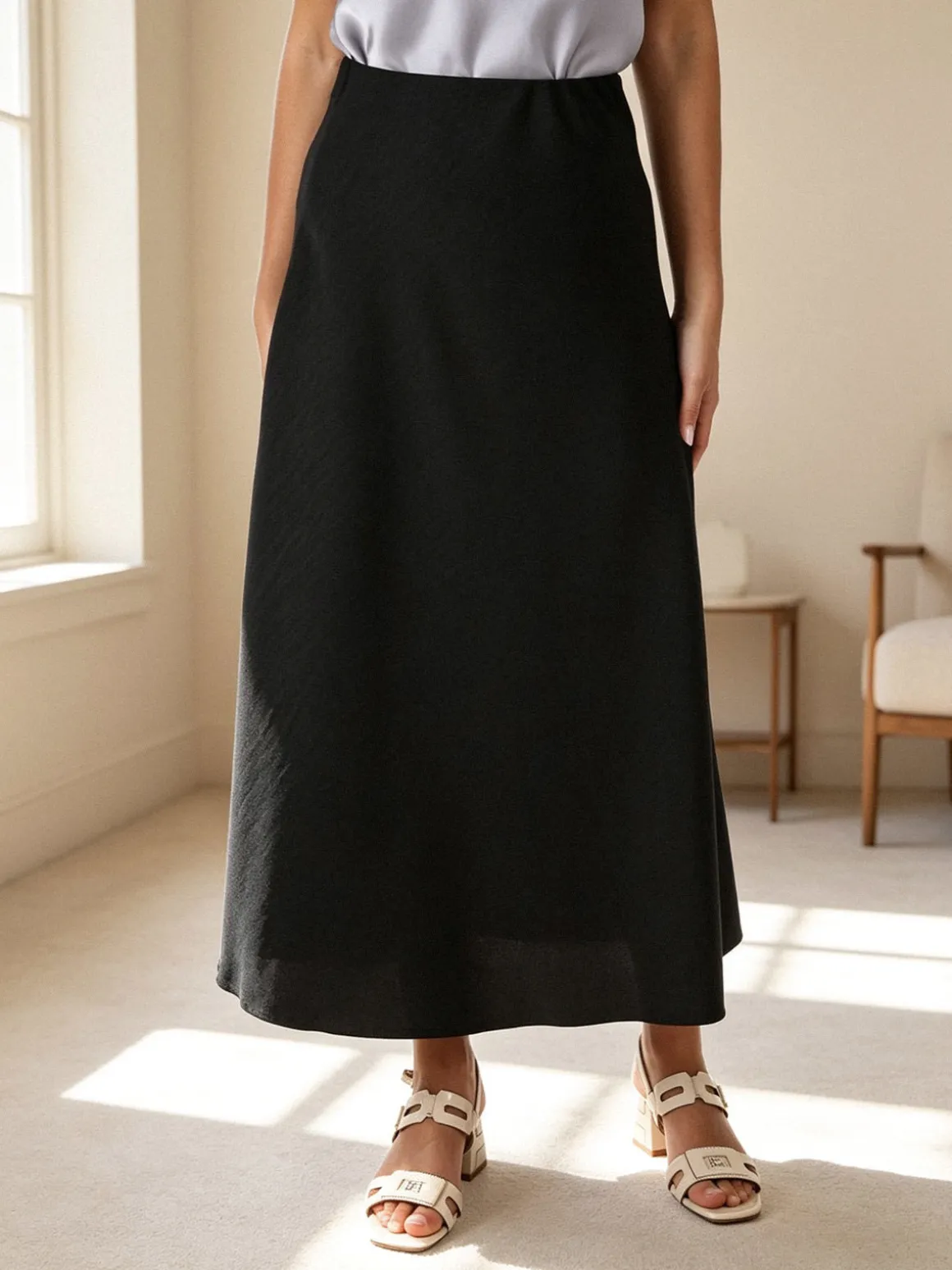 Solada Gonna lunga da donna con elastico in vita - nero