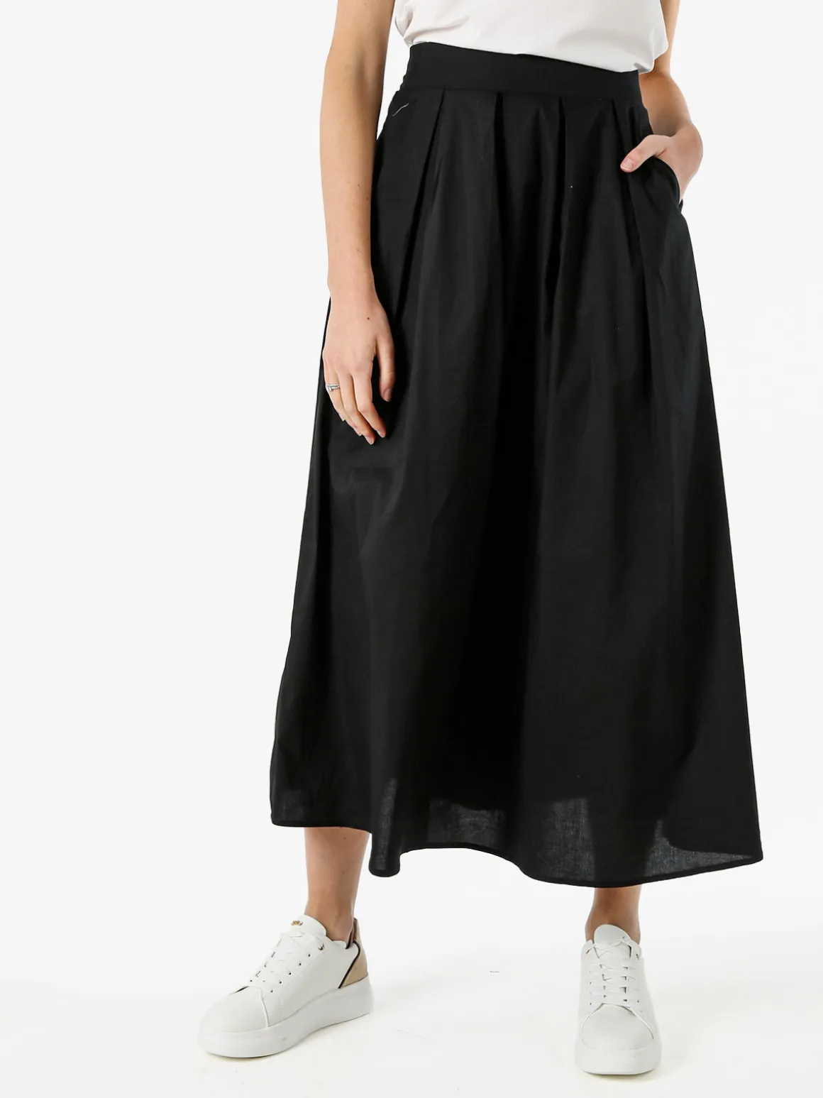 Solada Gonna midi da donna in cotone - nero