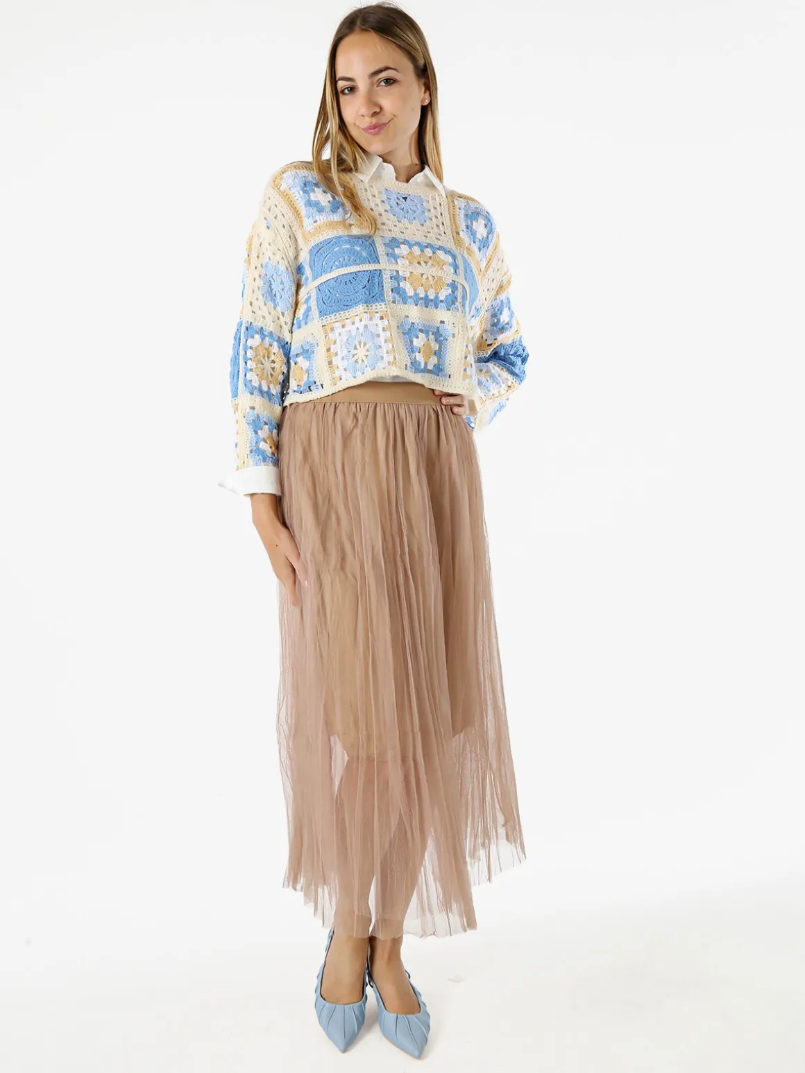 Solada Gonna midi da donna in tulle - cielo