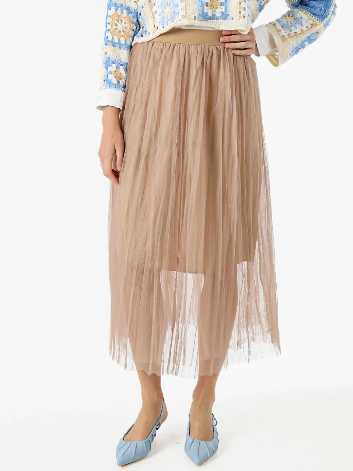 Solada Gonna midi da donna in tulle - cielo