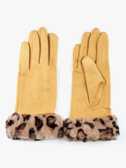 Solada Guanti da donna scamosciati con bordo animalier in pelliccia sintetica