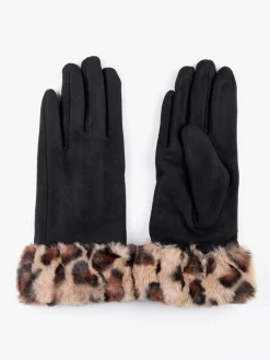 Solada Guanti da donna scamosciati con bordo animalier in pelliccia sintetica
