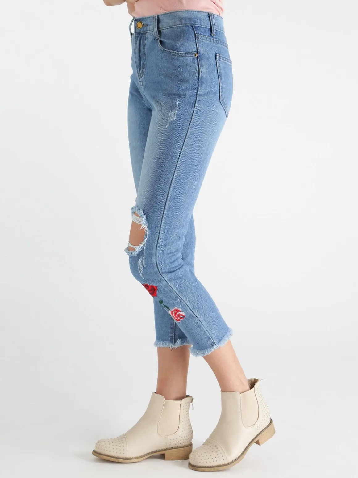 Solada Jeans boyfriend strappati con ricami fiorati