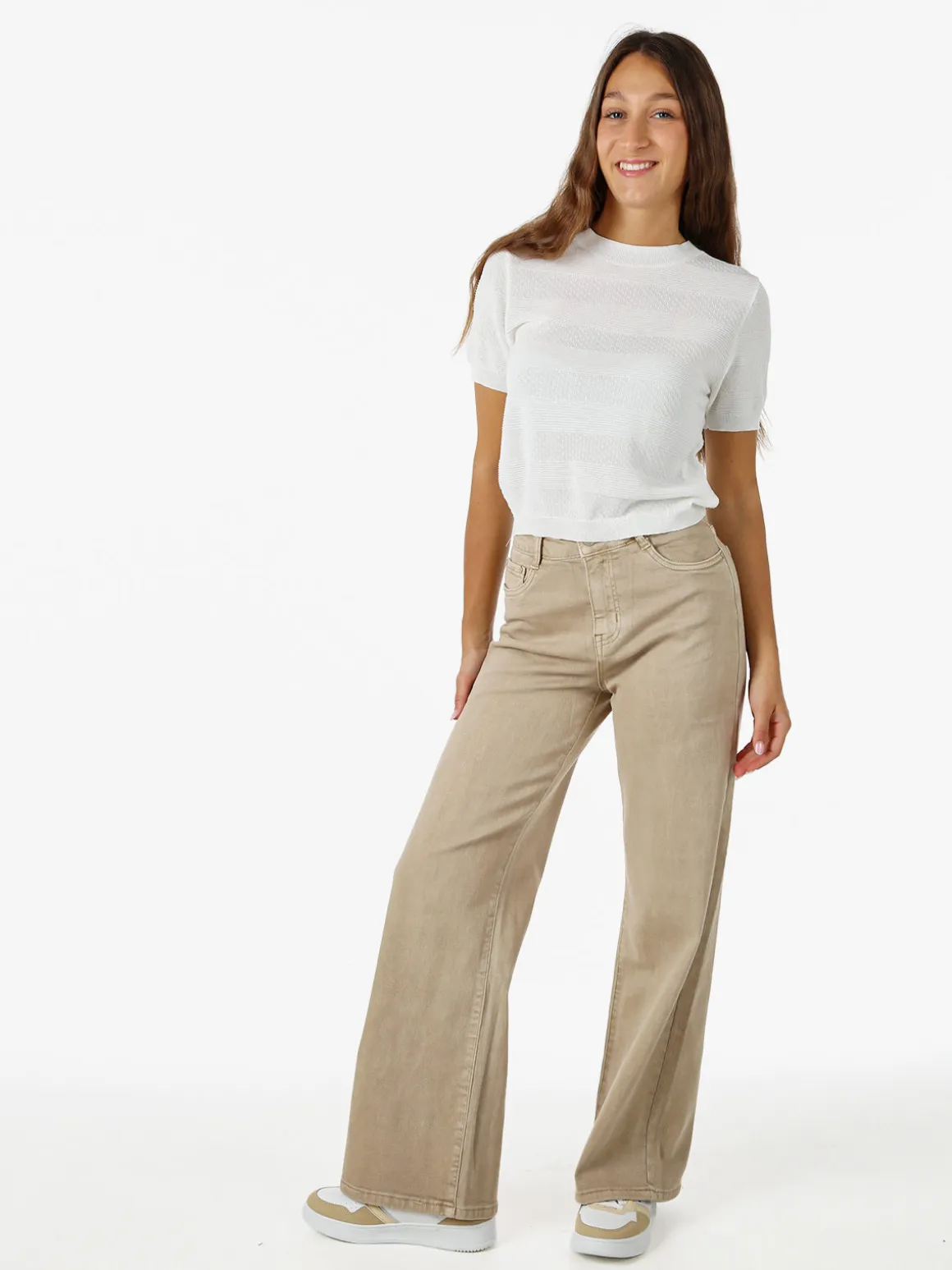 Solada Jeans donna a vita alta con gamba larga - khaki