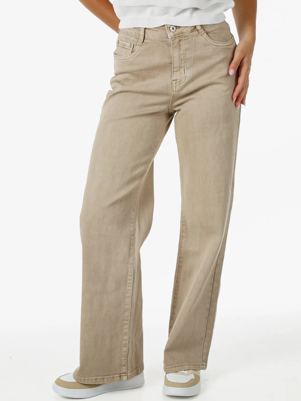 Solada Jeans donna a vita alta con gamba larga - khaki