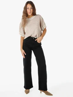 Solada Jeans donna a vita alta con gamba larga - nero