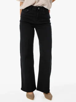 Solada Jeans donna a vita alta con gamba larga - nero