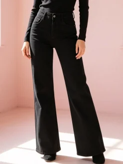 Solada Jeans donna a vita alta con gamba larga - nero