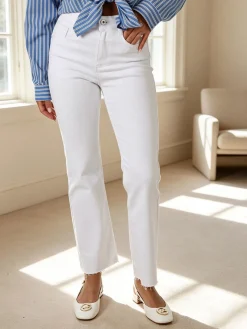 Solada Jeans donna cropped con finale taglio laser - bianco