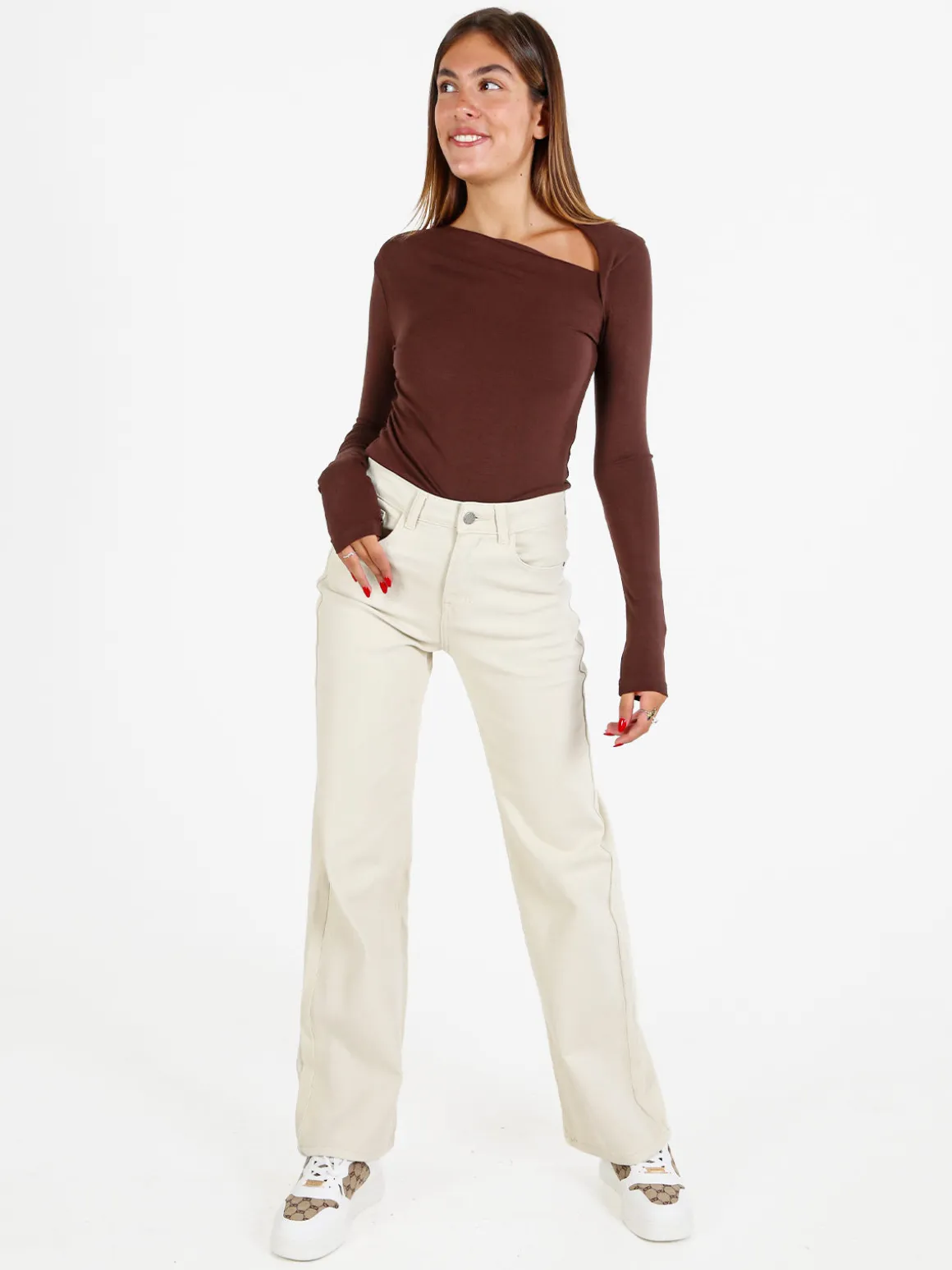 Solada Jeans donna mom fit - panna