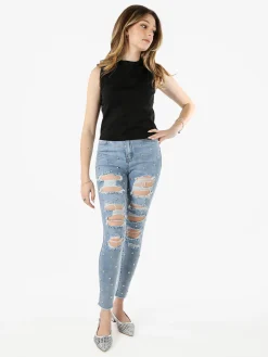 Solada Jeans donna skinny con borchie e strappi - jeans