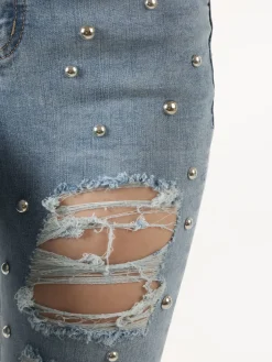 Solada Jeans donna skinny con borchie e strappi - jeans