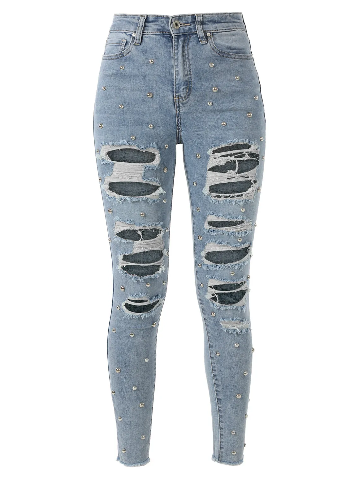 Solada Jeans donna skinny con borchie e strappi - jeans