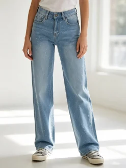 Solada Jeans donna wide leg con micro borchie - jeans