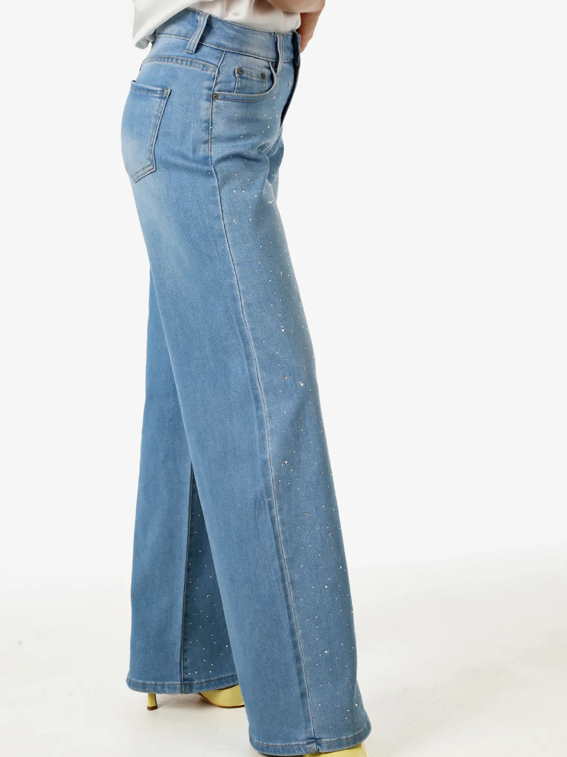Solada Jeans donna wide leg con micro borchie - jeans
