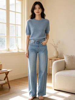 Solada Jeans donna wide leg con micro borchie - jeans