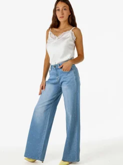 Solada Jeans donna wide leg con micro borchie - jeans