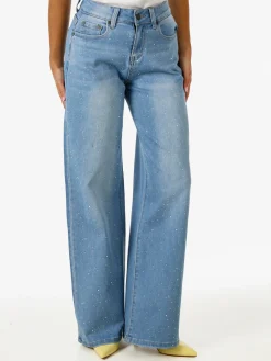 Solada Jeans donna wide leg con micro borchie - jeans