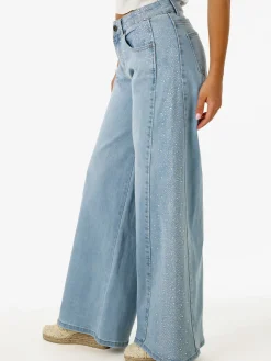 Solada Jeans donna wide leg con strass - jeans