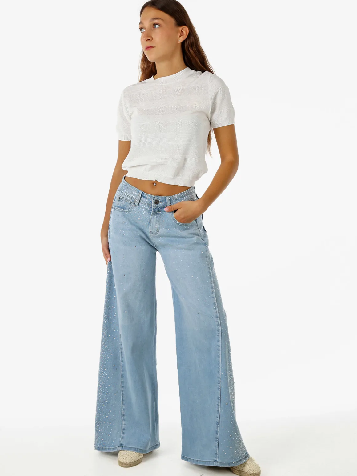 Solada Jeans donna wide leg con strass - jeans